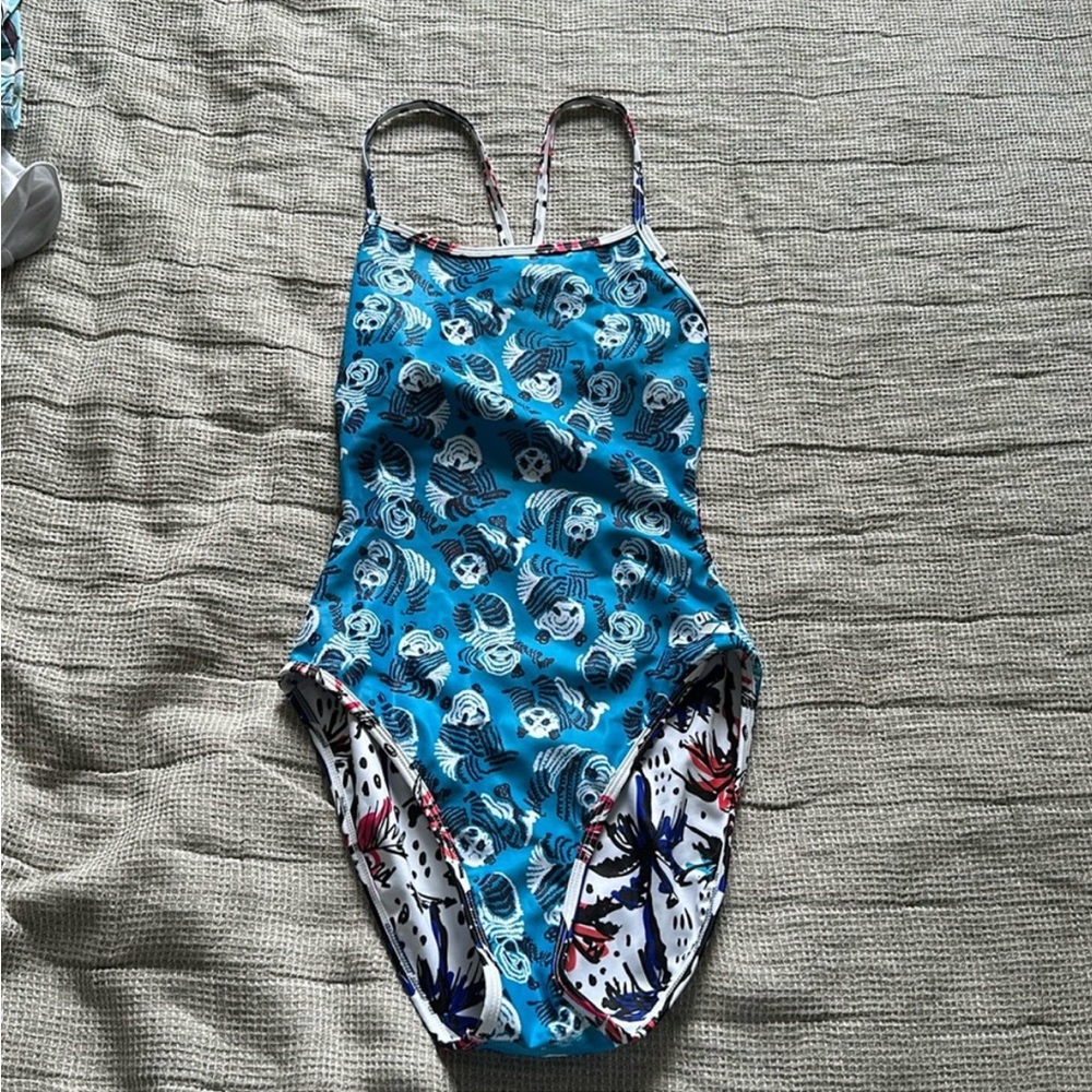 Stylish Blue Patterned Women's One Piece Swimsuit